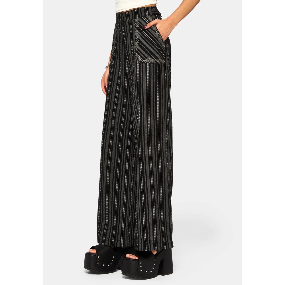Disturbia Tate Stripe Wide Leg Trousers Black Size 16 New With Tags